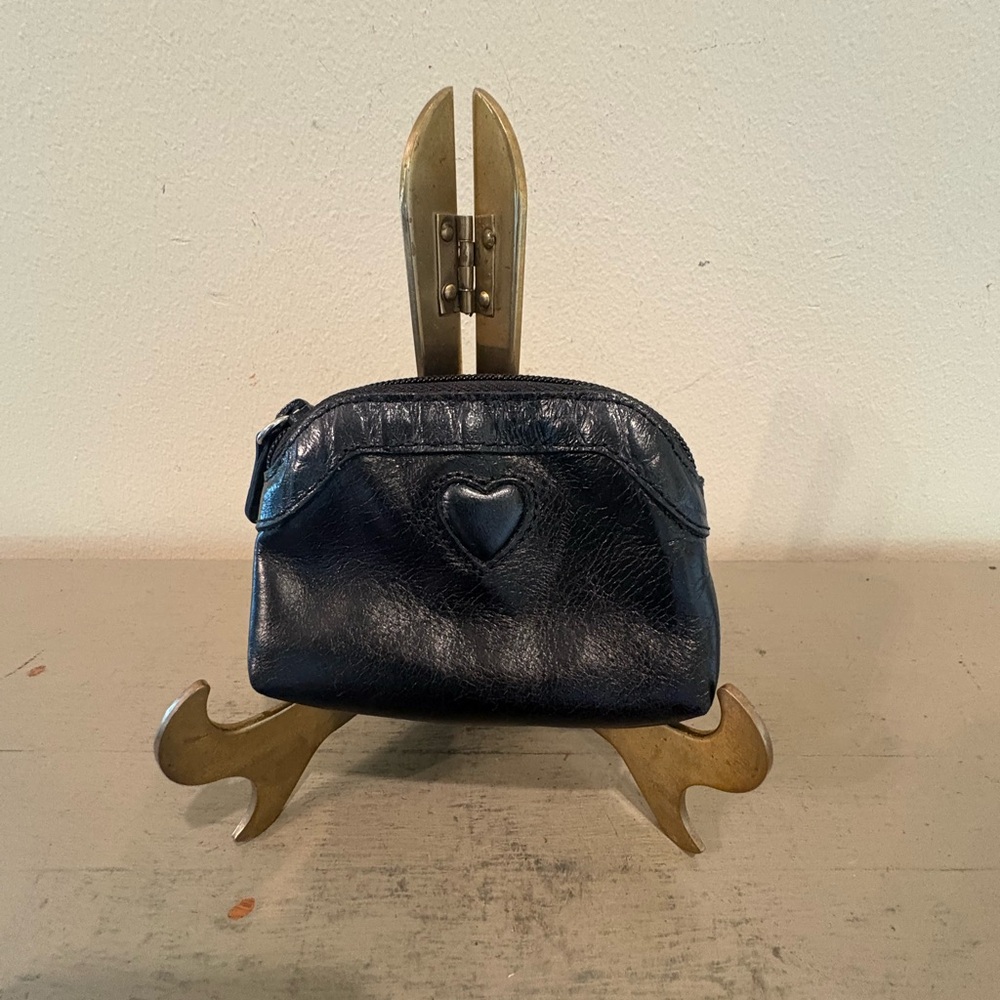 VTG Brighton Black Leather Embossed Zipper Coin Purse